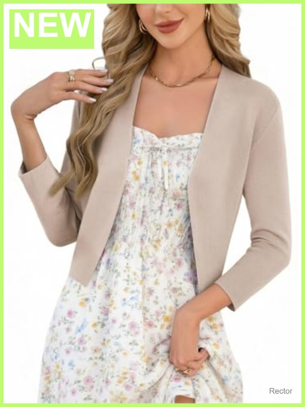 Women's Cropped Open Front Cardigan 3/4 Sleeve Lightweight Summer Shrug